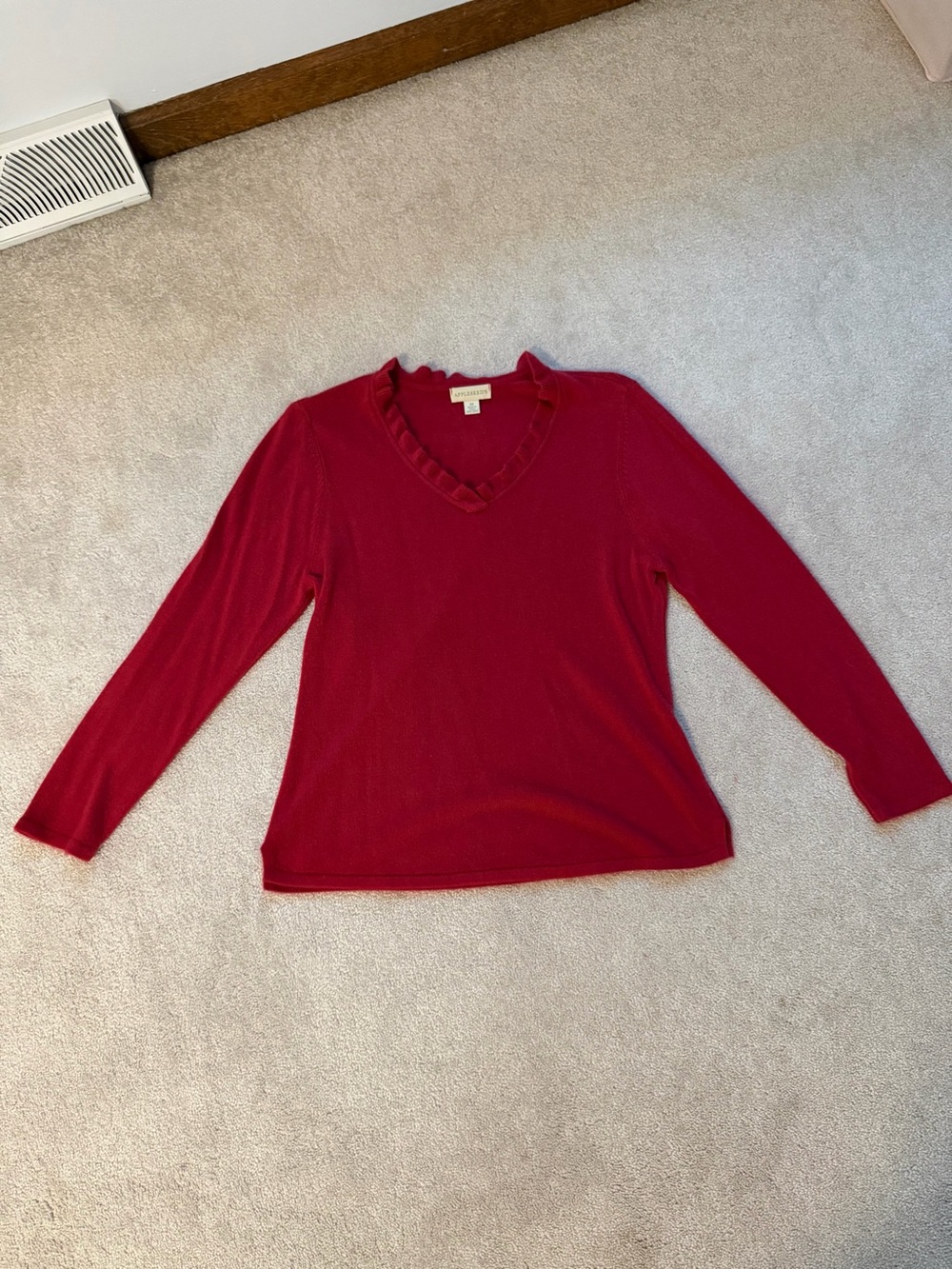 Appleseed's Red Ruffle-Trim V-Neck Long Sleeve Sweatwe